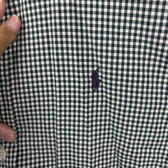 Ralph Lauren Golf Button Shirt Green Gingham Plaid Blue Pony Crest XL Tilden LS - Picture 7 of 9